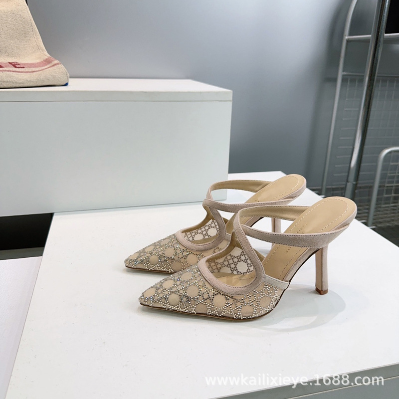 2026D New Style Silk Mesh Crystal Rhinestone Sandals Wedding Shoes with Lattice Pattern High-Heeled Mules 2026D New Style Silk Mesh Crystal Rhinestone Sandals Wedding Shoes with Lattice Pattern High-Heeled Mules