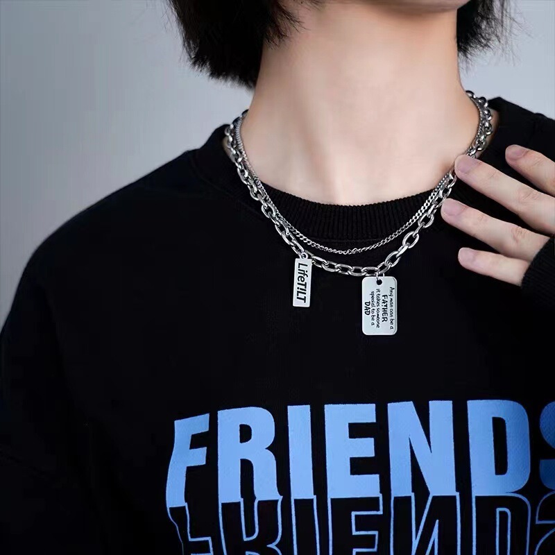 Thick chain stacked double-layer titanium steel necklace female fashion ins hip hop cold style clavicle chain male non-fading fashion brand cool