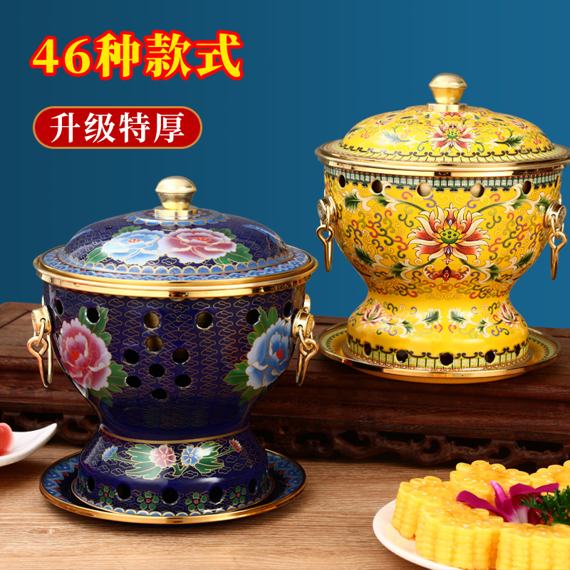 景泰蓝铜火锅铜锅火锅家用商用纯铜珐琅单人酒精炉子小火锅