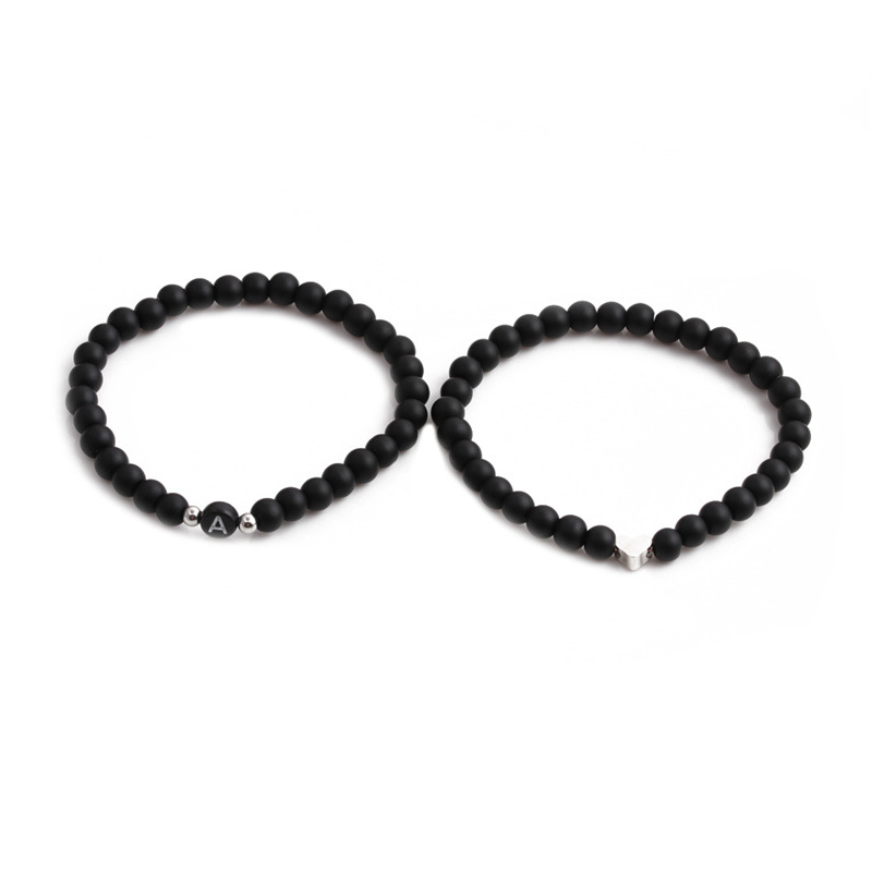 Fashion Black Frosted Stone English Letters Heart Bracelet Set display picture 29