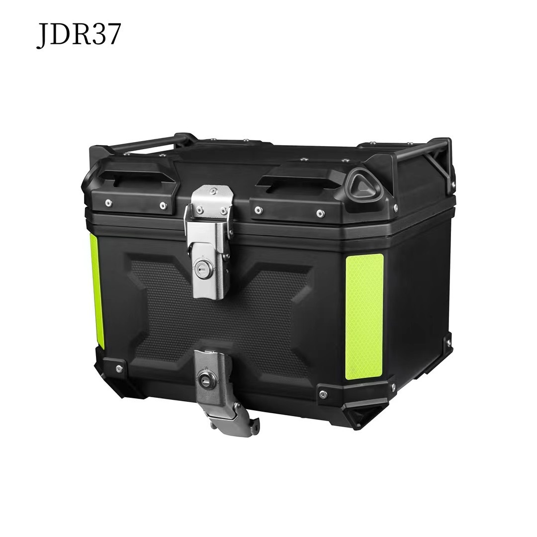 Baúl trasero de motocicleta de aleación de aluminio al por mayor de fábrica, baúl trasero de PP/ABS con baúl plano trasero con relieve en X