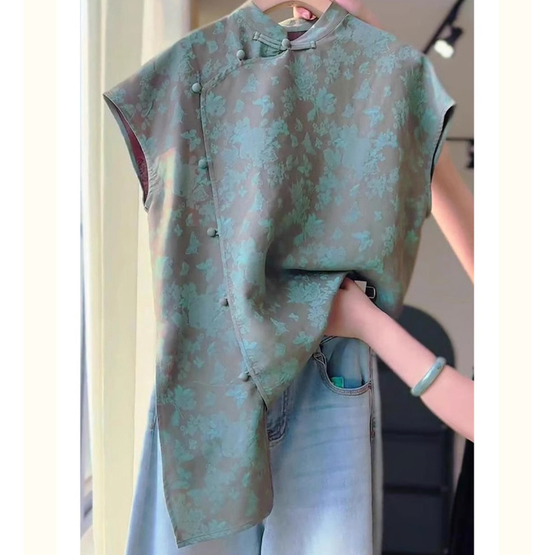 Unique and Beautiful Early Summer Tops for Women 2025 New Hot Style New Chinese Style Sleeveless Green Printed Vest