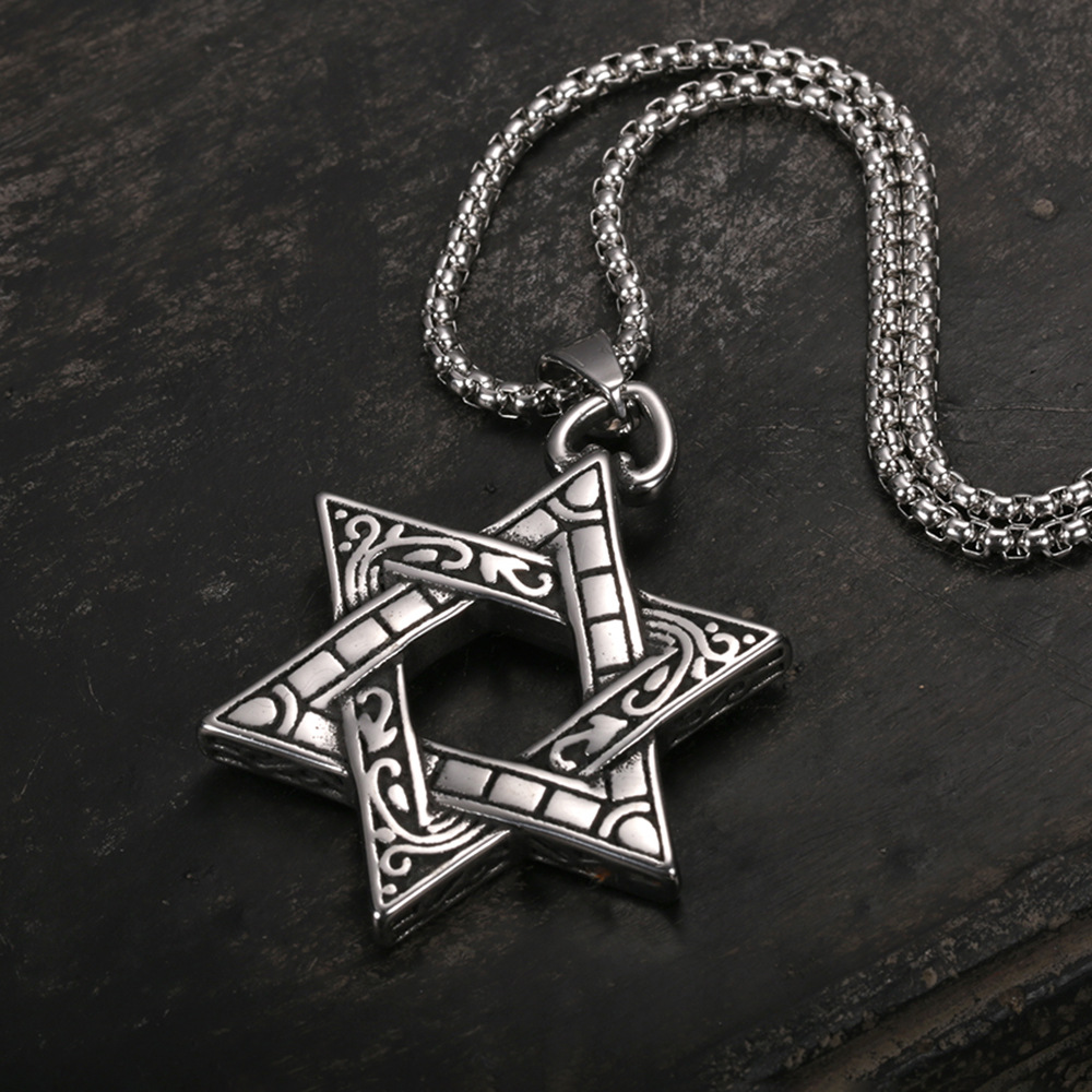 Hexagram Pendant Necklace For Men In Stainless Titanium Steel_voghion.com