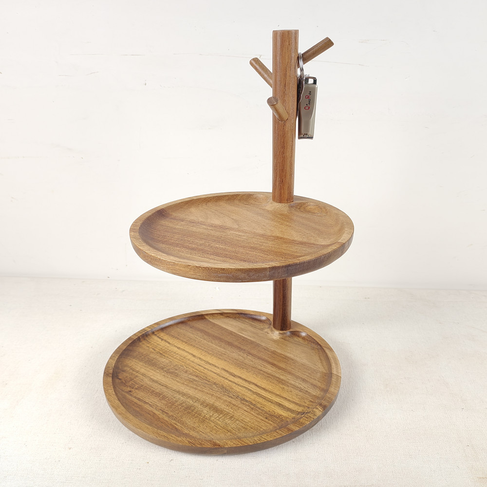 Madera de madera sólida almacena marco de soporte de llave colgante de exhibición marco de doble capa