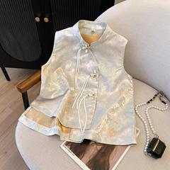新しい 2025 新しい中国風のバックル禅刺繍中国風のベストブルーヨーロッパとアメリカの甘くて新鮮な