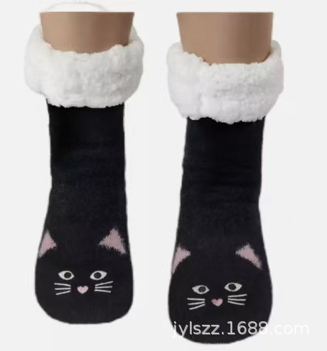 Venta al por mayor calcetines de piso calcetines de nieve para adultos calcetines de sueño Otoño e Invierno calcetines de piso de visón Calcetines antideslizantes con forro polar para mujeres