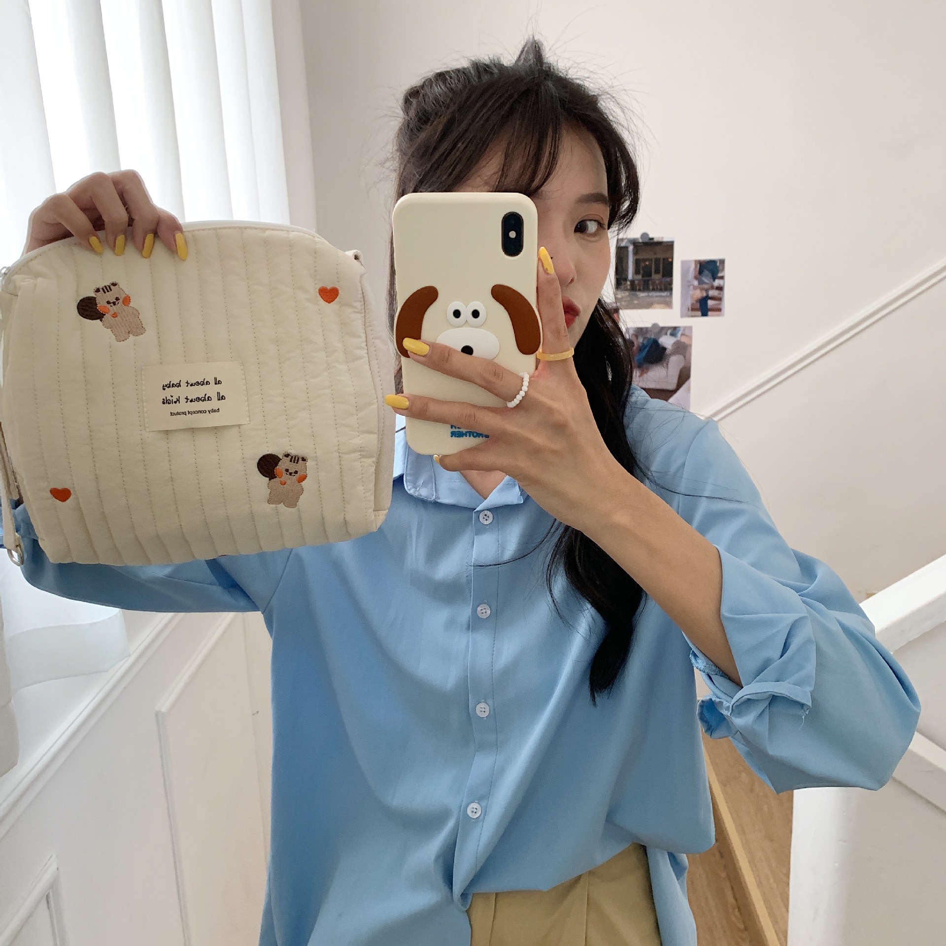 21131 ins estilo acolchado bordado bebé algodón carro colgando bolsa de la momia bolsa de almacenamiento bolso cosmético del bolso