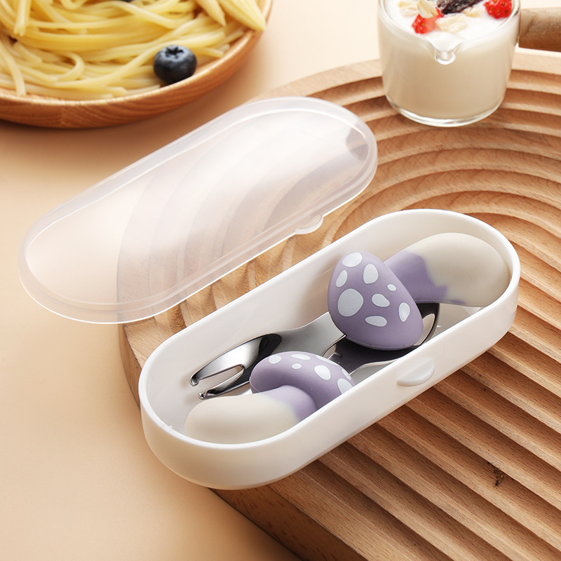 보라색 버섯★포크와 스푼 세트 [투명박스 포장]