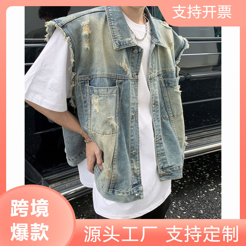 American Style Retro Denim Washer Vest Jacket for Boys Spring and Summer New Fashion Brand Dressed Loose Overfitting Jacket for Outer Wear
