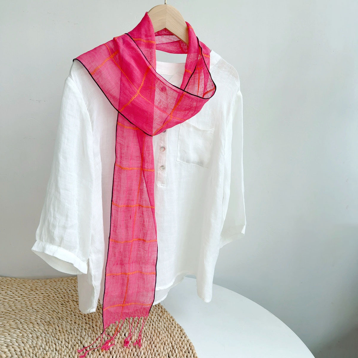 큰 배꼽 원사-로즈 레드 슬림 13*180cm