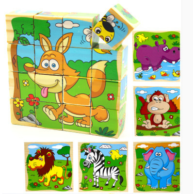 Rompecabezas de madera de 16 piezas para niños 3D tridimensional pintura de seis caras 3-6 años bebé educación temprana iluminación educativa bloques de construcción juguete