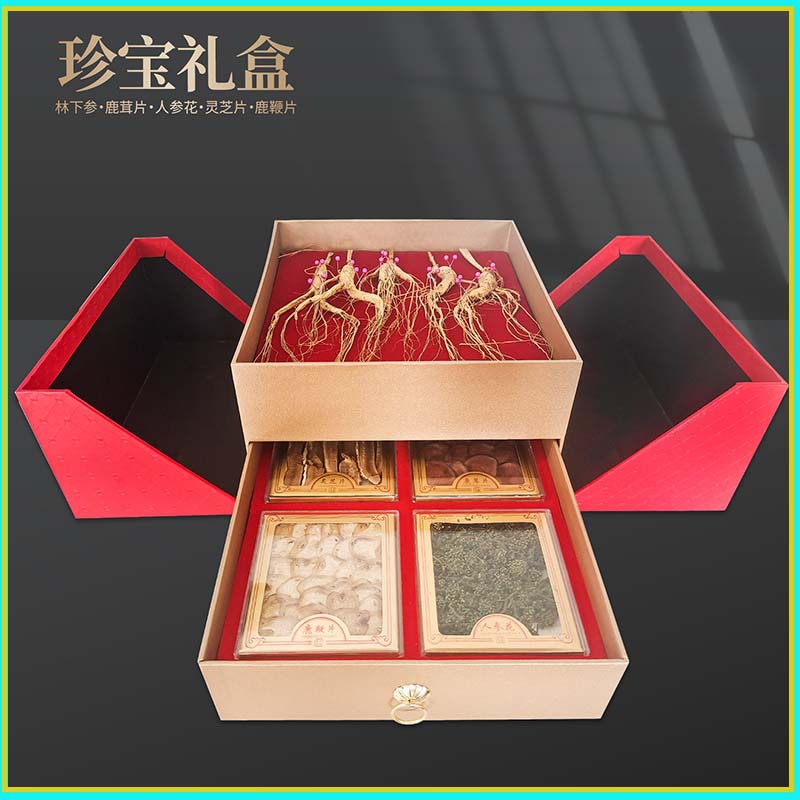 Changbai Mountain Ginseng Five-Item Gift Box: Deer Antler Slices, Deer Penis Slices, Ginseng Flower & Lingzhi Slices, Wild-Grown Ginseng – Wholesale New Year Gift Options