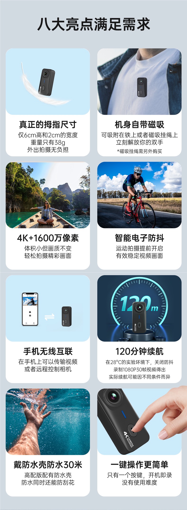 Mountain Dog G10 Thumb Action Camera Motorcycle Driving Recorder 4K High-Definition Non-360 Panoramic Helmet Camera