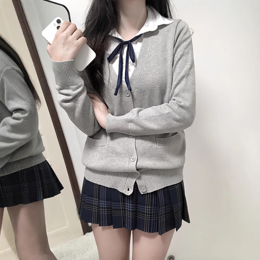 THORNY RABBIT 오리지널 JK 기본 솔리드 컬러 카디건 스웨터 일본식 유니폼 긴팔 루즈 다용도 스웨터 재킷