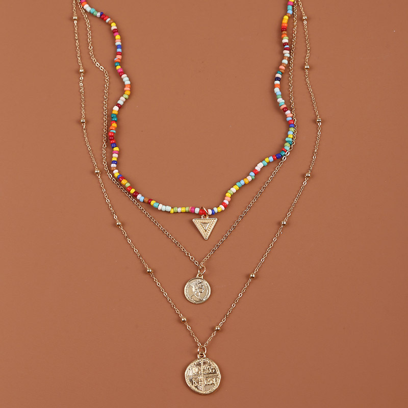 Bohemian Handmade Rice Beads Coin Multi-layer Necklace display picture 2