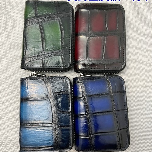Tarjetero de piel de cocodrilo nuevo al por mayor 2025, unisex, de cuero genuino, con cremallera, tipo acordeón, monedero de piel de cocodrilo, estuche para tarjetas.