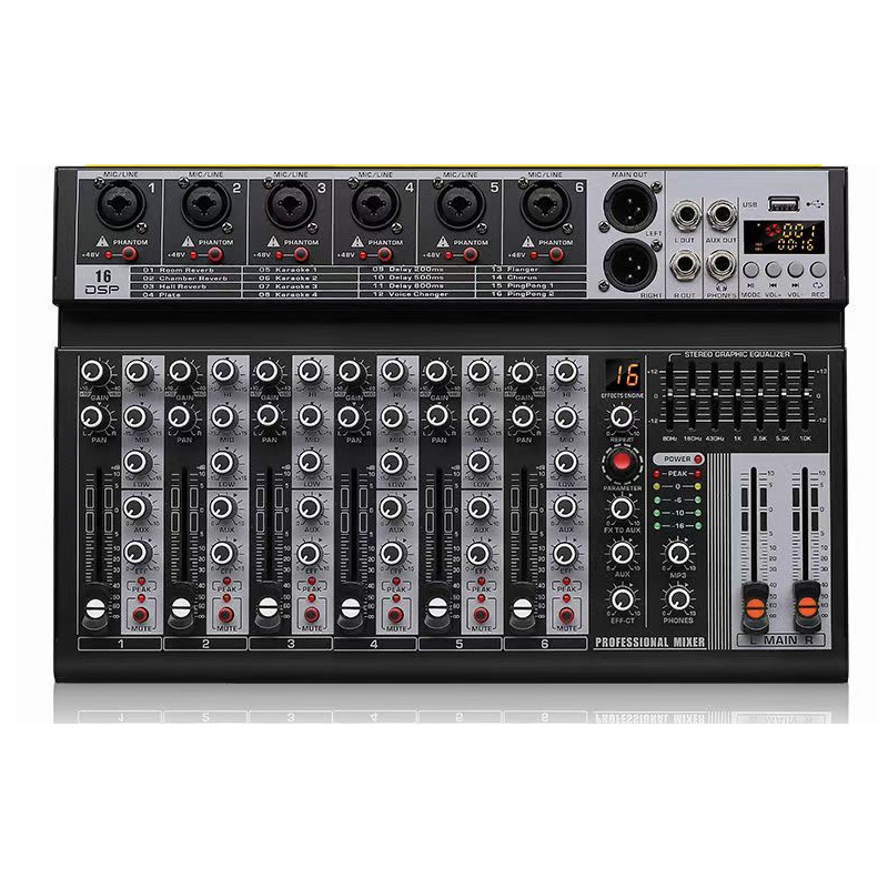 Mezclador de Audio Compacto de 4 y 6 Canales Modelo MX-04 MX-06 con USB y Bluetooth
