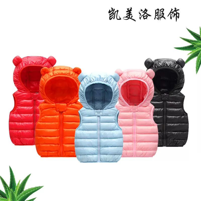 冬季新款儿童羽绒棉马甲婴幼儿棉服卡通连帽背心短款保暖小童棉袄