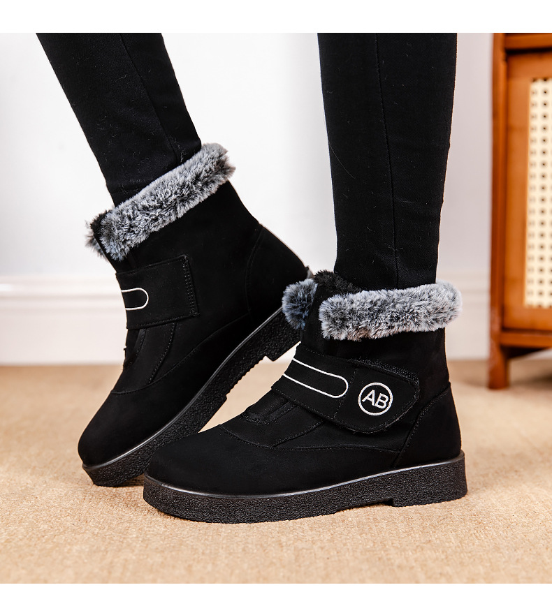 Snow boots slip-on Velcro casual short boots Warm cotton shoes large size and thick_voghion.com