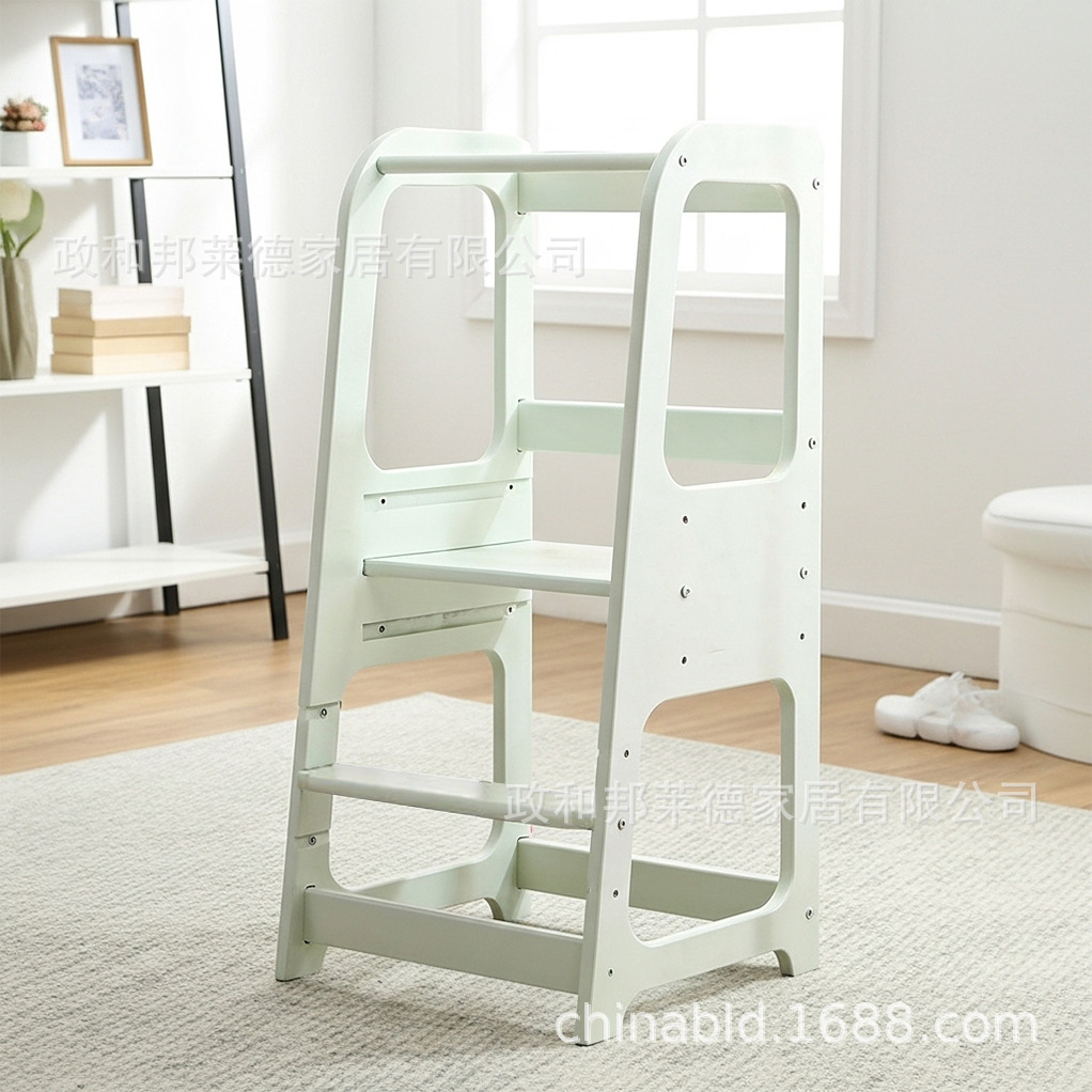 Light Cyan Eco-friendly Wooden Adjustable Montessori Kids Learning Tower & Step Stool