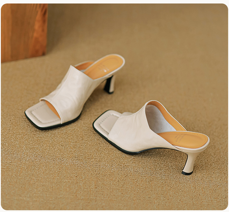 Sandal cao gót nữ hở mũi quai ngang da dê gót 7 cm kiểu Hàn Quốc — đen chi tiết 23
