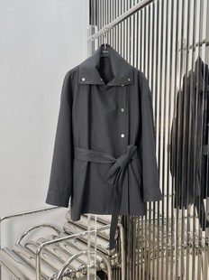 Niche New high quality Simple Casual All-match Rivet Decorative Belt Belted Mid-length Coat Jacket