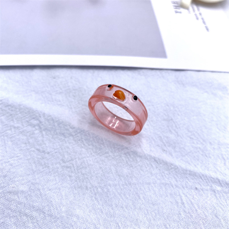 Cross-border ins estilo europeo y americano Venta caliente diversión pollo resina anillo transparente tridimensional multi-color anillo