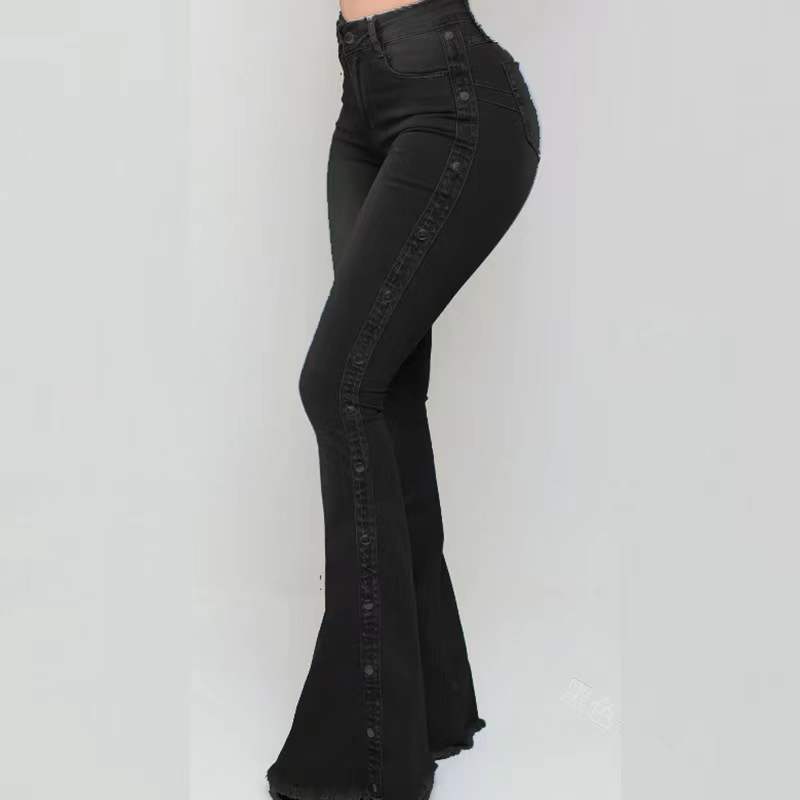 امرأة اليومي شارع ملابس الشارع اللون الصامد مكتمل الطول زر سروال واسع جينز display picture 12