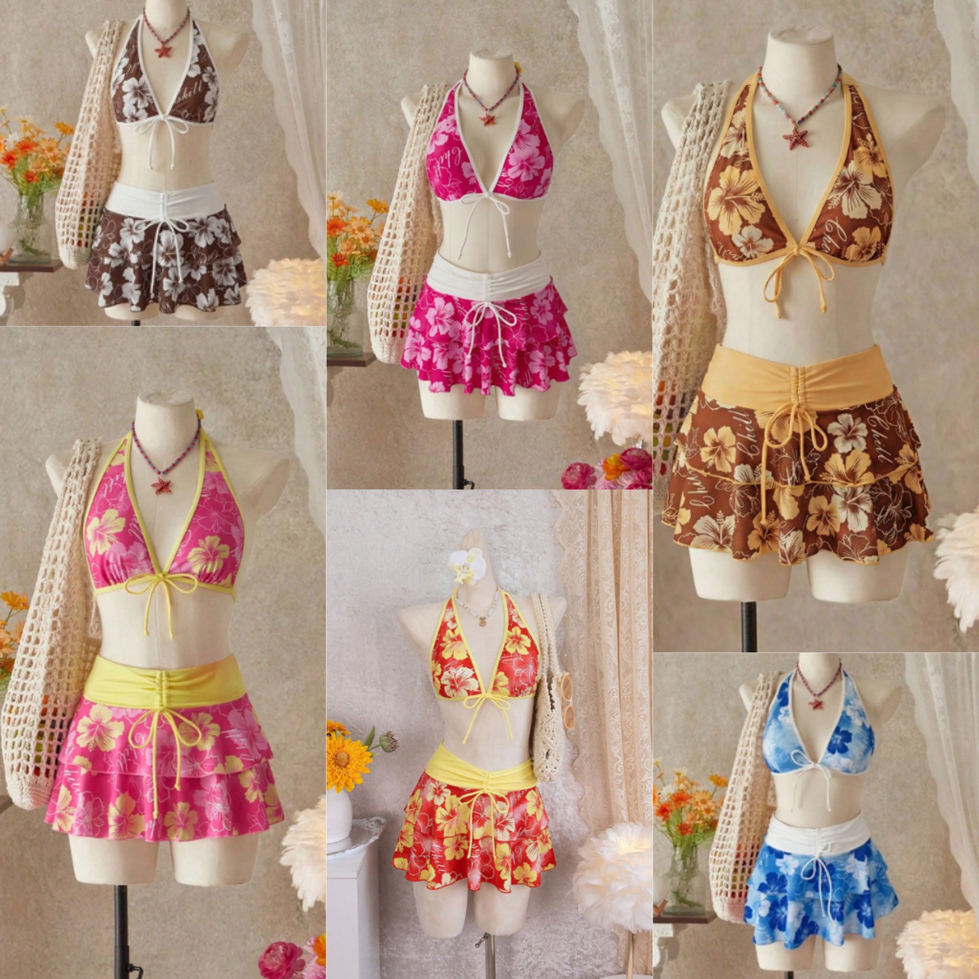European and American Ins Sexy Intimates Ultra-Thin Suspenders Without Rims Ultra-Thin Bra Halterneck Tight Swimsuit Split Three Pieces