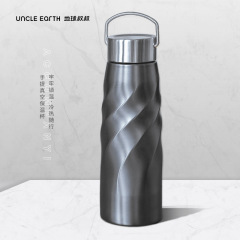 创意简约304不锈钢水杯手提真空漩涡保温保冷杯便携提扣运动水杯