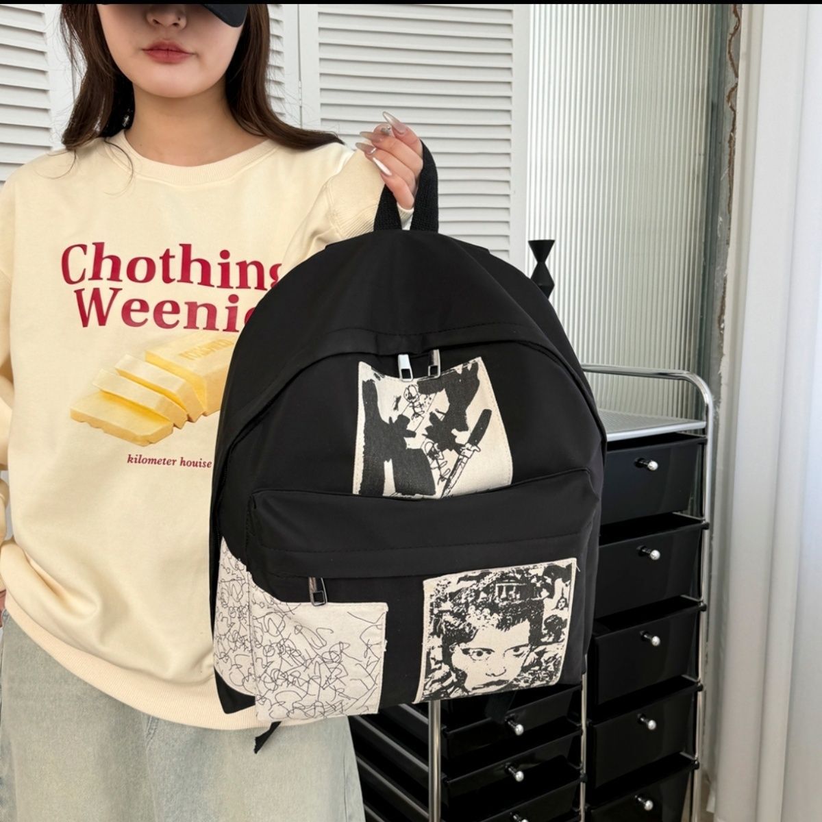 New Versatile Cartoon Anime Backpack with Patchwork Design, Large Capacity, Color-Blocking Outdoor Travel Bag, Laptop Bag, Shoulder Bag