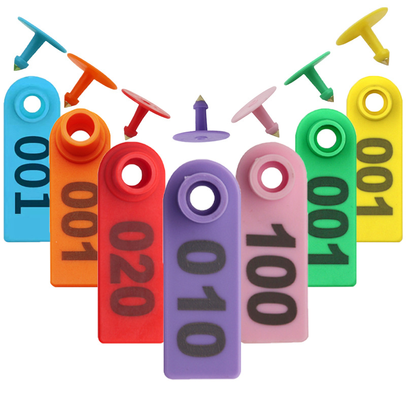 Ovejas etiqueta siete-color PE anti-caída de oído número placa veterinaria oído etiqueta alicates conjunto completo de equipo de identificación de cría de animales láser con palabras