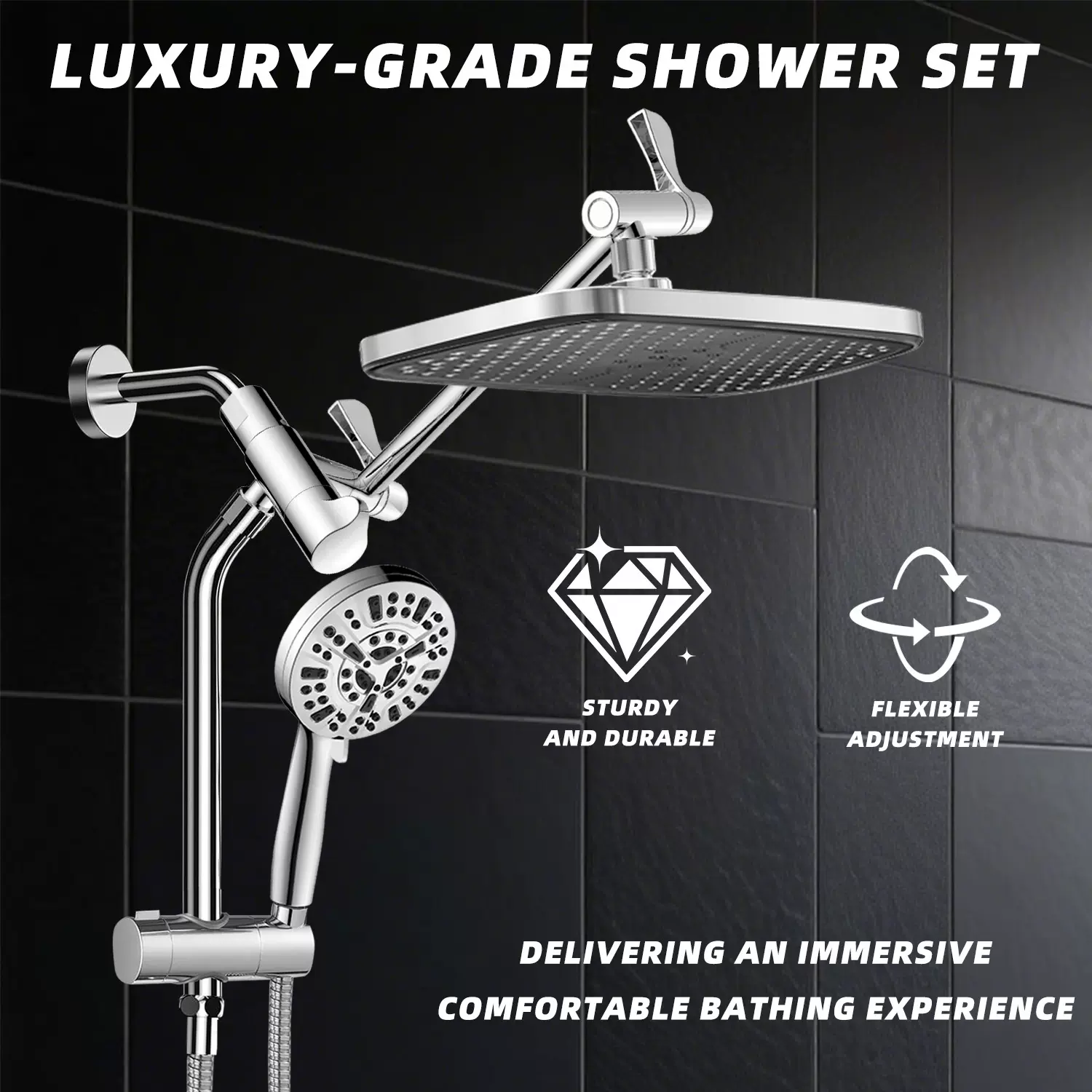 亚马逊卫浴10档手持花洒喷头组合12寸星空顶喷头增压淋浴花洒套装