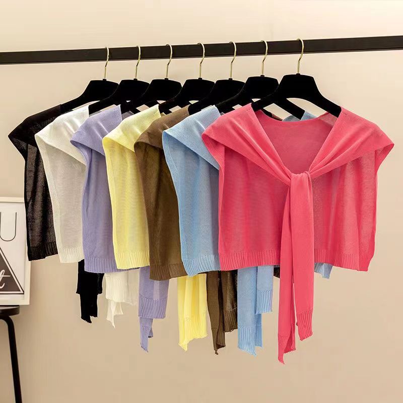Ice Silk Thin Summer Air-conditioned Room Korean Style All-match Knitted Shawl Women's Shirt Outer Fashion Small Waistcoat Scarf