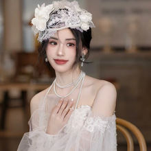 2024新娘头饰新款法式手工蕾丝花朵复古花朵帽子超仙精致帽饰