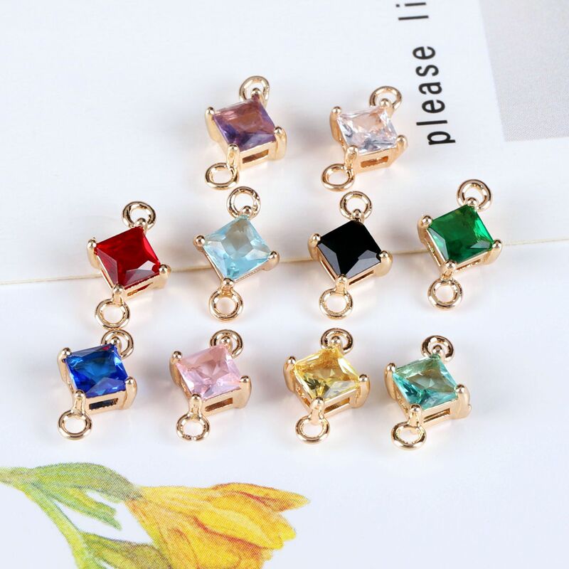 Copper Edge Zircon Square Diamond Double Hole Pendant Earrings Necklace Bracelet Connecting Material Cross-border Jewelry Accessories