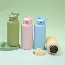 跨境专供1L大容量运动水杯 广口便携运动水壶 折叠硅胶吸嘴保温杯