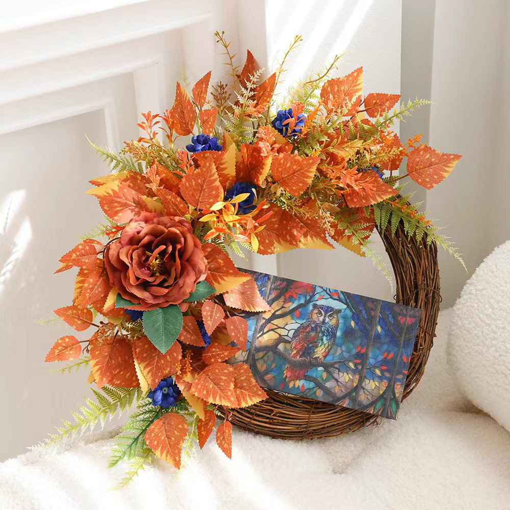 Guirnaldas de Halloween búho placa de madera simulación calabaza guirnaldas de arce puerta colgando guirnaldas de decoración de calabaza festival de cosecha