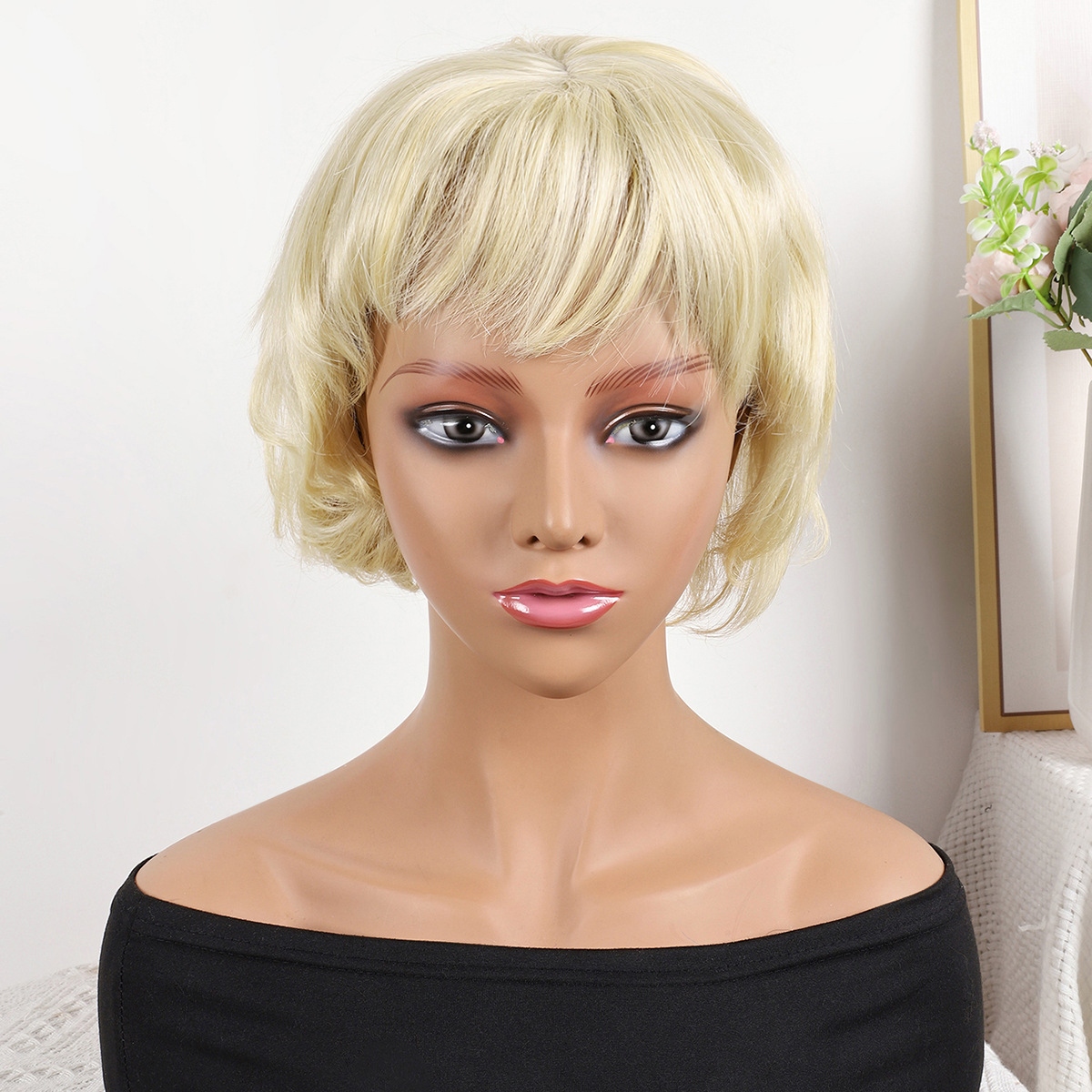 Cabeza de bob de fibra química al por mayor peluca de pelo de estudiante mecanismo de peluca cubierta de cabeza