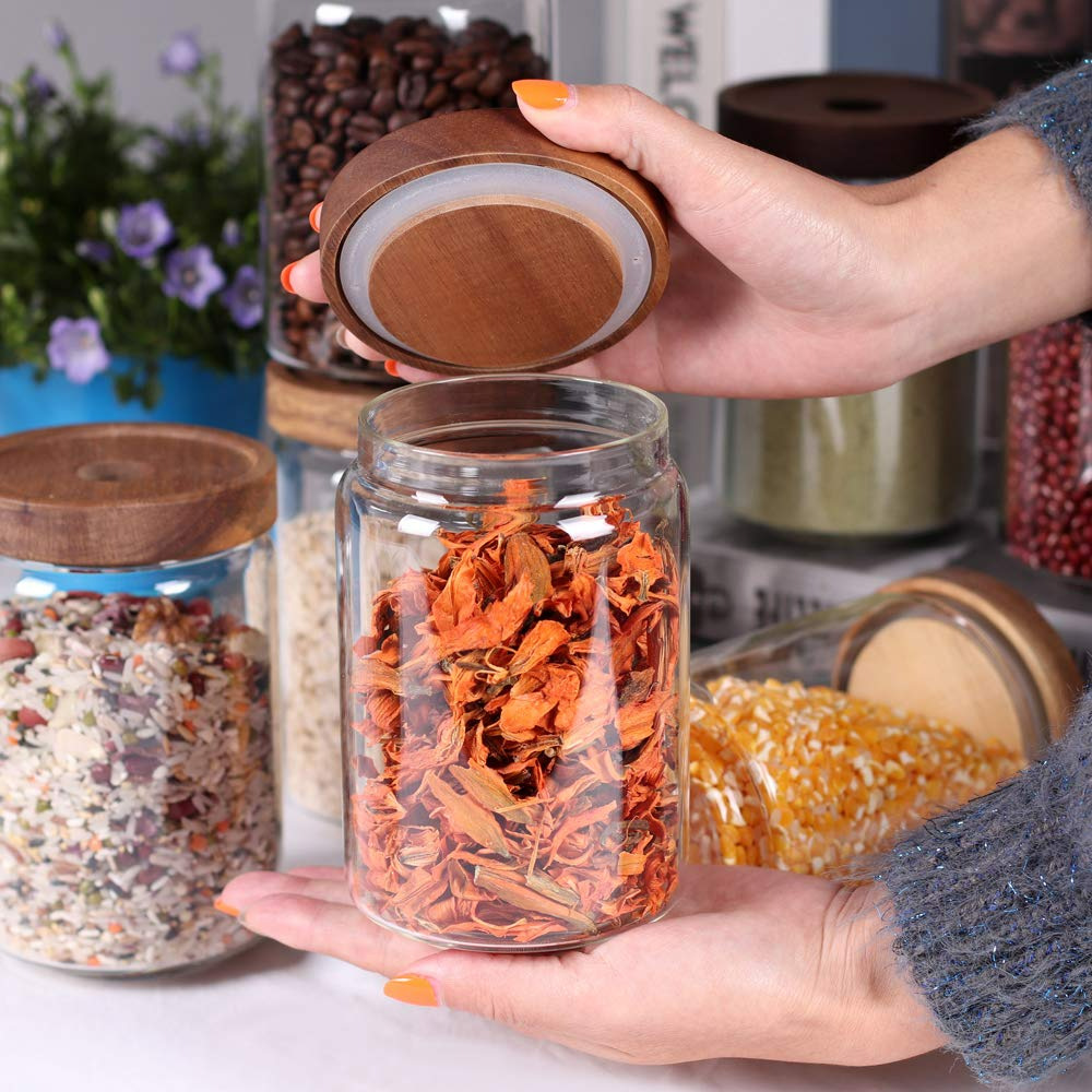 电商平台高硼硅储物罐竹木盖玻璃罐带硅胶密封瓶储存罐密封保鲜