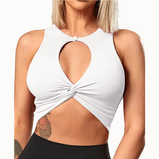 European and American New Style Twist Design Cut Out Top Women's Sports Back Vest Pilates Fitness Yoga Intimates Ok42