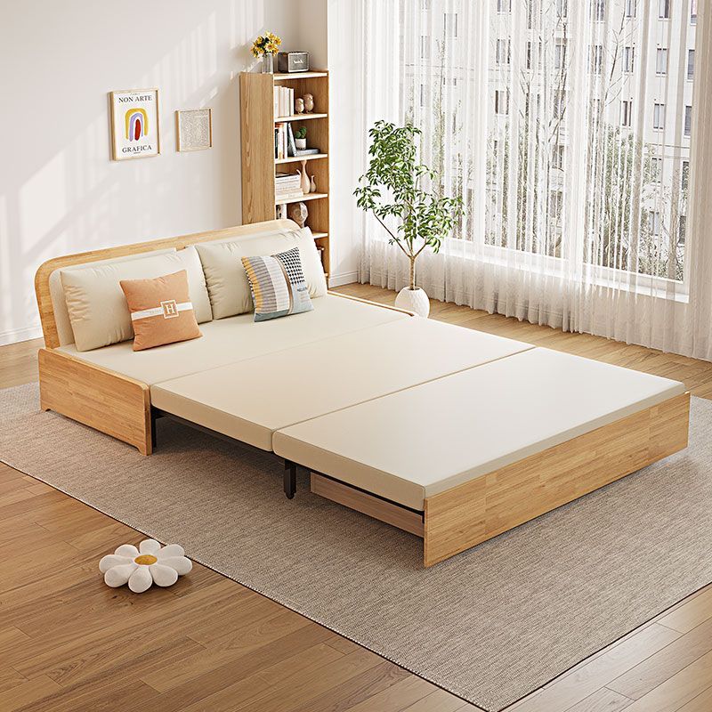 Solid Wood Folding Sofa Bed Without Armrests Multifunctional Dual-Purpose Retractable Foldable Double Living Room Small Apartment Bedroom Bed
