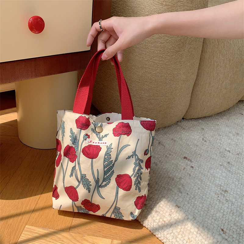 75g Weight Magnetic Buckle Closure Type Top Handle Strap Type Handbag Bags Type Casual Occasion Canvas Material Flower Pattern Spring&Summer Season Women's Gender Vacation Style Square Shape Women's Canvas Flower Vacation Square Magnetic Buckle Handbag 22