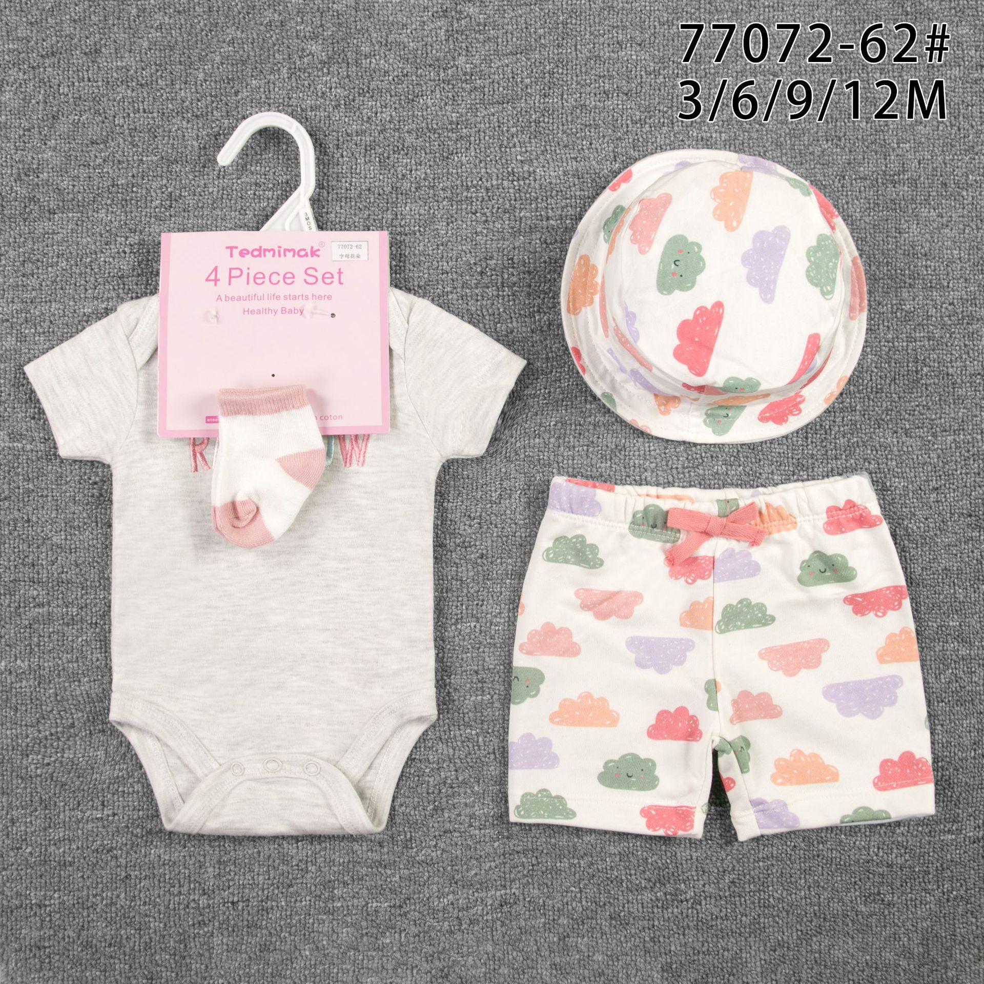 Comercio exterior chaleco de bebé de verano para hombres y mujeres con tres piezas con sombrero, ropa de trepa, ropa de bebé de verano delgada