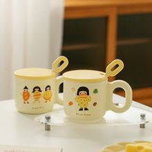 奶fufu女生早餐杯带盖勺家用陶瓷杯情侣喝水杯子下午茶咖啡杯批发