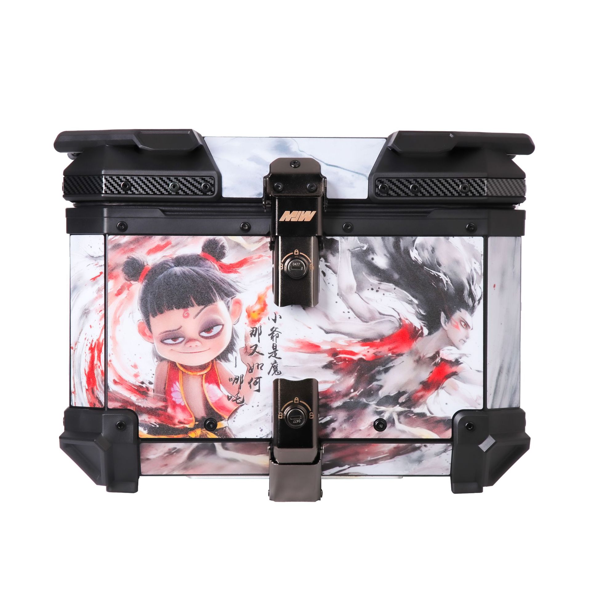 Nuevas calcomanías Nezha motocicleta impermeable maletero de aleación de aluminio coche eléctrico pedal ternero maletero