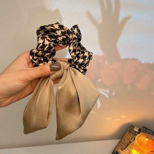 Houndstooth bow large intestine hair band hair tie women's hair summer retro Korean style hair rope headband ribbon hair accessories