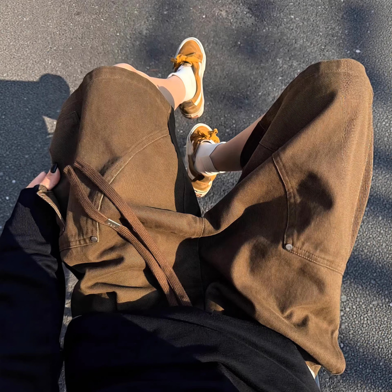 Men's Summer Cotton Work Shorts in Maillard Brown, American-Style Lumberjack Pants with Large Pockets, Straight-Leg Five-Point Mid-Length Shorts