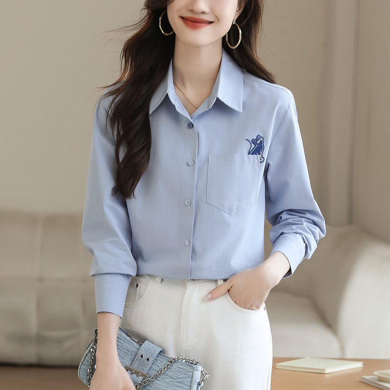 Wholesale Cotton Long-Sleeve Shirts for Women, Autumn 2026, Trendy This Year, Artistic Cute Cat Embroidery Shirts Tops