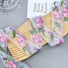 Lace embroidery trim, embroidered ribbon, ethnic pastoral-style apparel accessory—colorful floral embellishments for Hanfu skirt hems and neckline